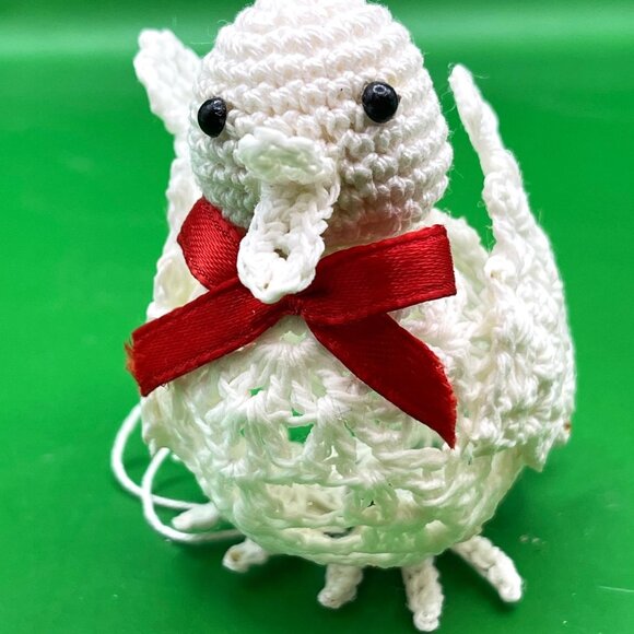 Set 4 Vintage Crochet Bird Ornament Handmade Dove 1980s White Xmas Holiday Décor - Picture 9 of 9